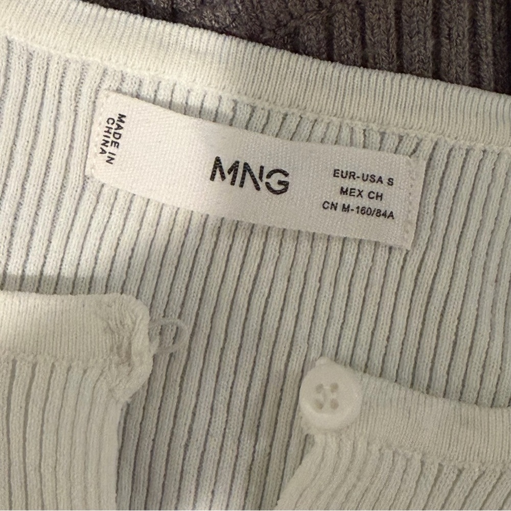 Mango White Ribbed Button-Front Cropped Cardigan - image 3